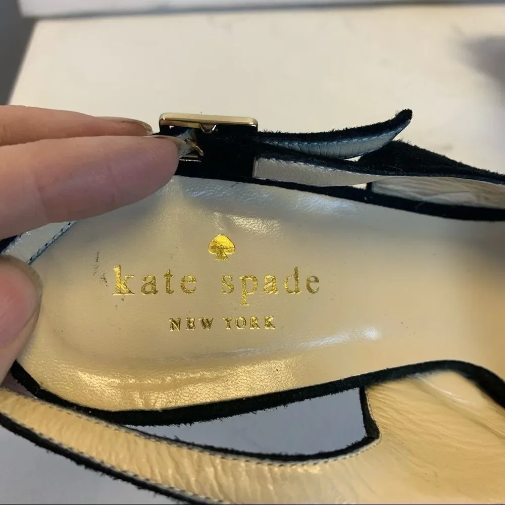 Kate Spade Gael Black Suede Slingback Platform Heels Floral Peep Toe Sz 6.5